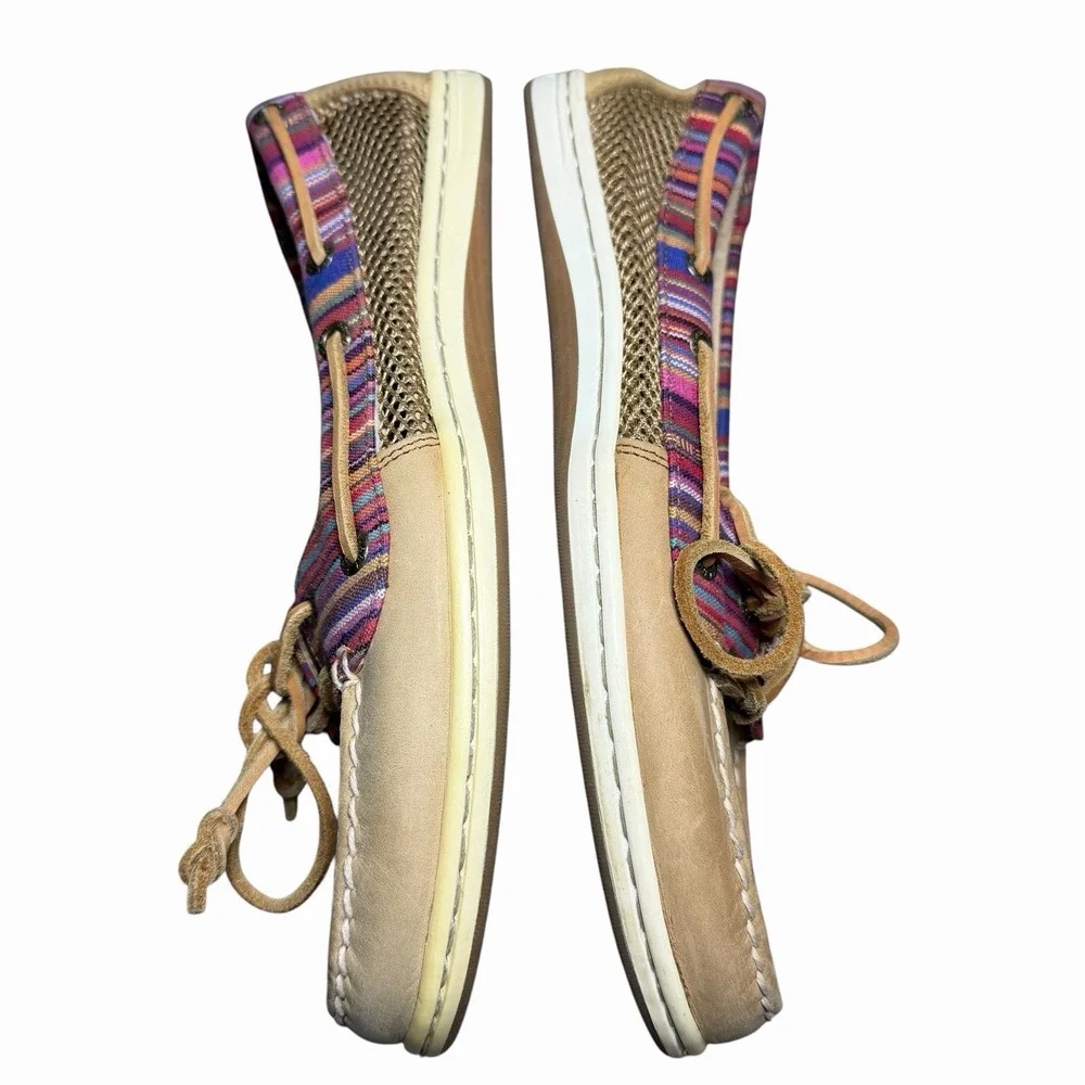 Sperry Top-Sider Firefish Caribbean Stripe Boat Shoes Tan Leather 9M Nautical
